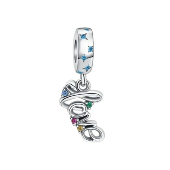 Sterling Silver S925 Love Sign Bracelet Charm Dangle Multicolor Stone Rainbow - Picture 1 of 7